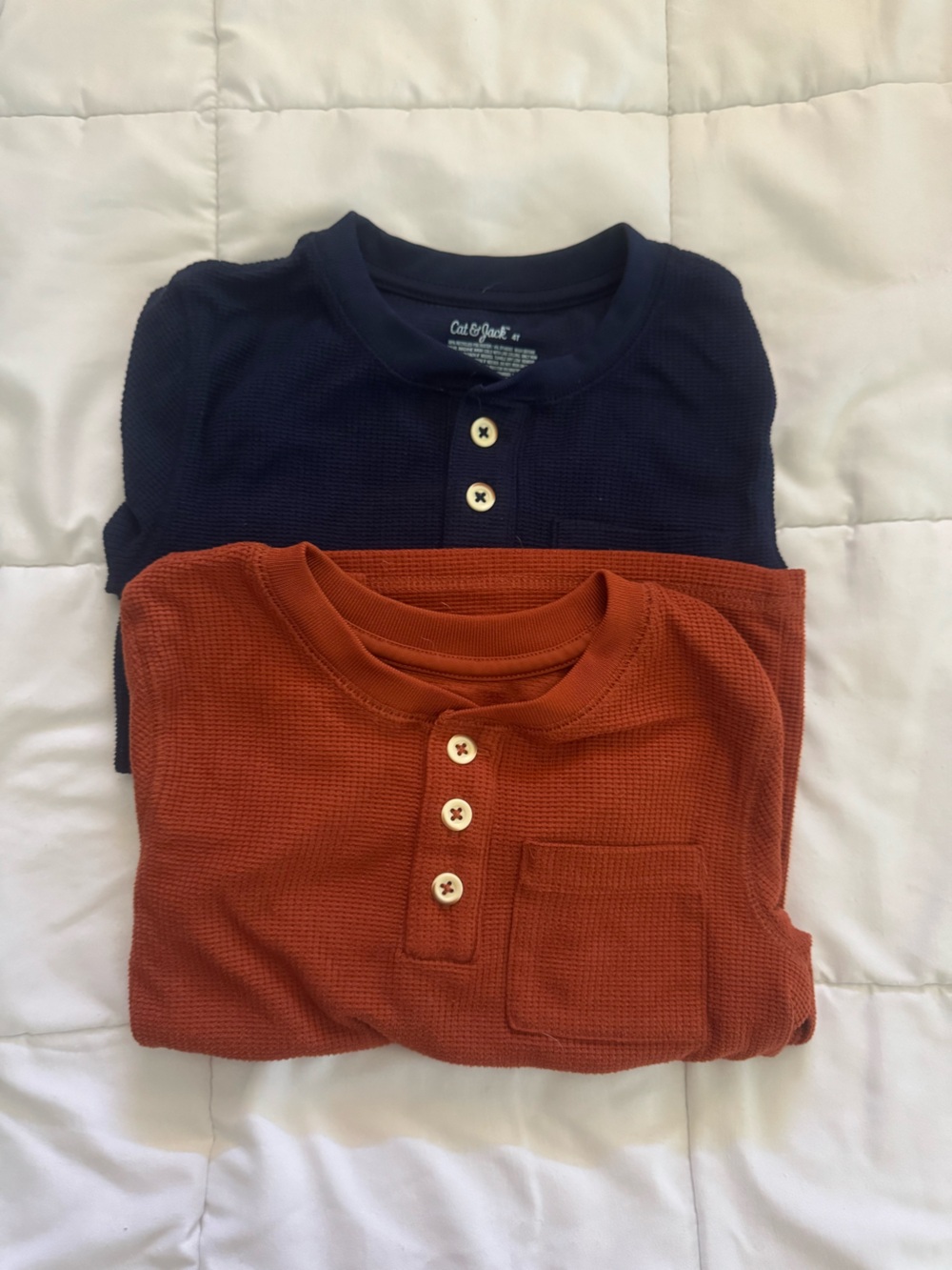Cat & Jack Long-Sleeve Waffle Henley Shirt - Navy & Rust